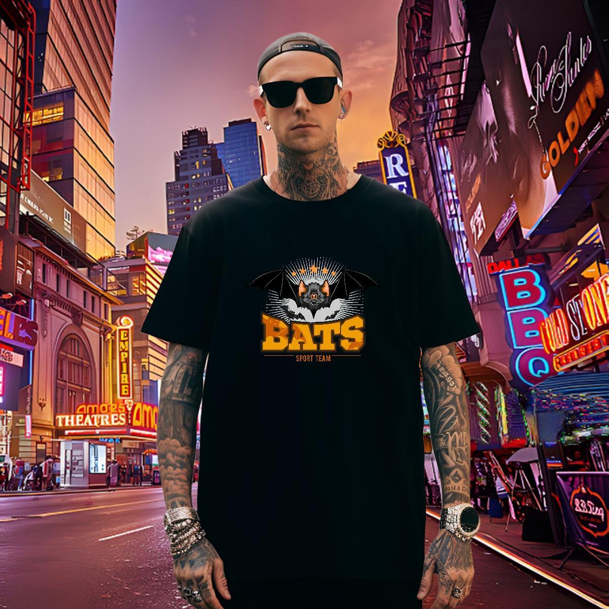 Cool Mens T Shirts bat O-Neck Short Sleeve Hip Hop Street White Plus Size 230g 100% Cotton Men Tops Tees Fashion New Clothings