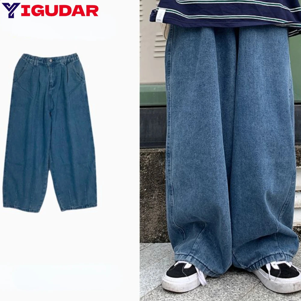 Y2k Jeans Mens Personality Solid Color Classic Korean Fashion Denim Trousers Male Harajuku Jeans Straight Wide Leg Pants 240819
