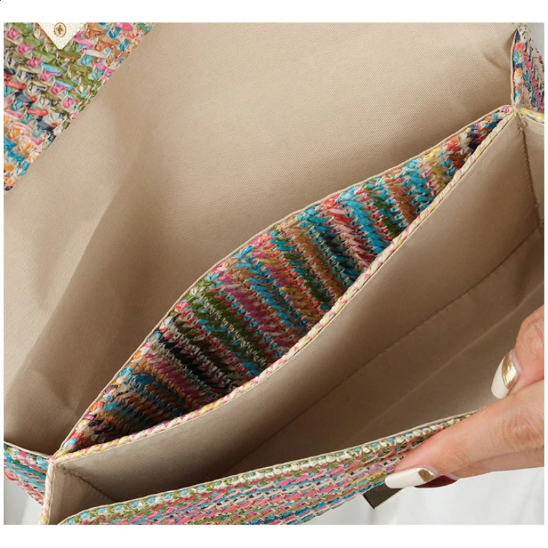 3 Fashion Colorful Women Clutch Purse Lightweight Small Straw High Quality Summer Casual Magnetic Snap Woven Bag 240820 4