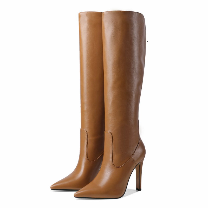 Western Knee Boots Women Fashion Pointed Toe High Heels Ladies Party Shoes Women's Winter Long Boot Leather Elegant Autumn