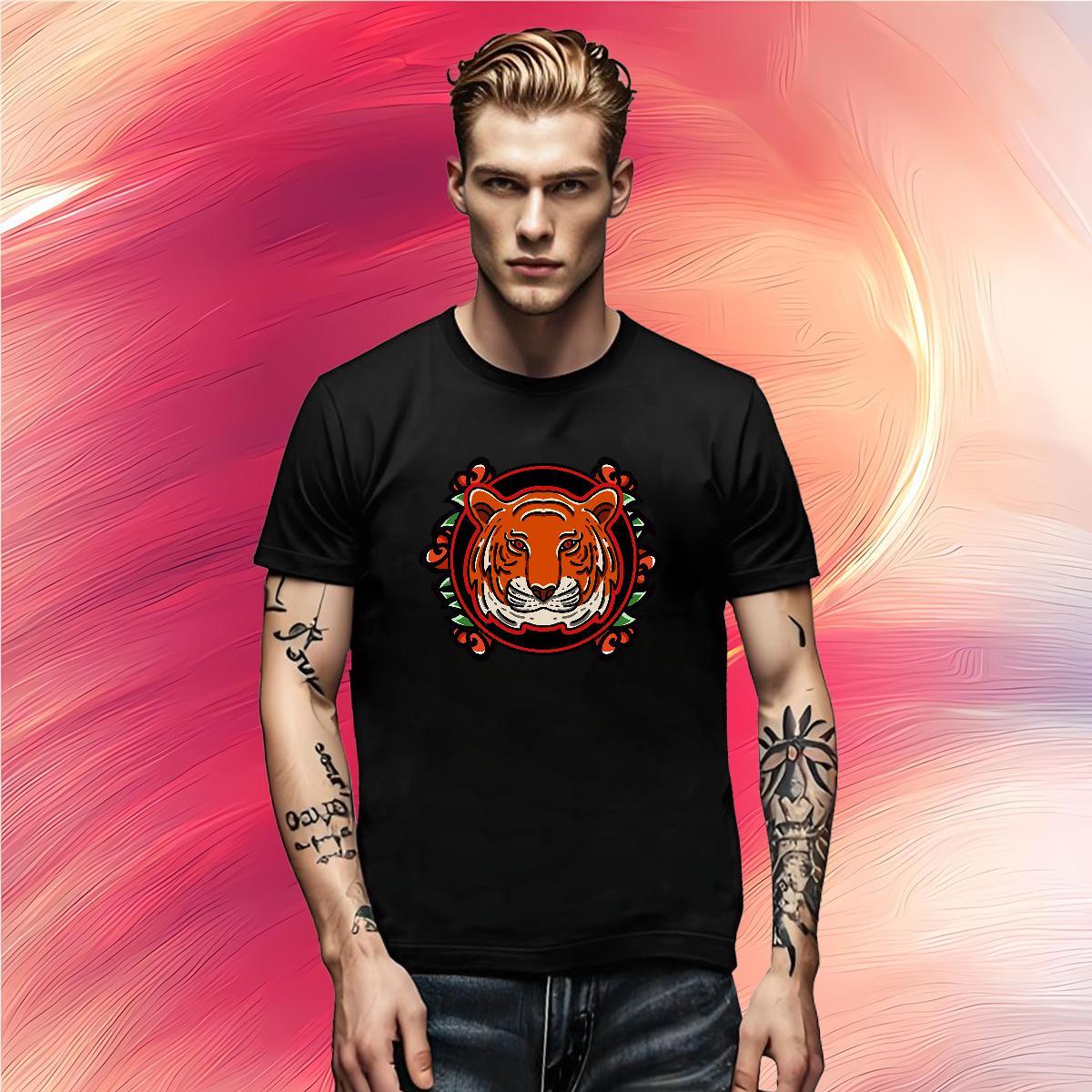 New Arrival Men Tees tiger Street 230g Cotton Tops Shirt Crew Neck Breathable Loose T Shirts Men Custom Printing
