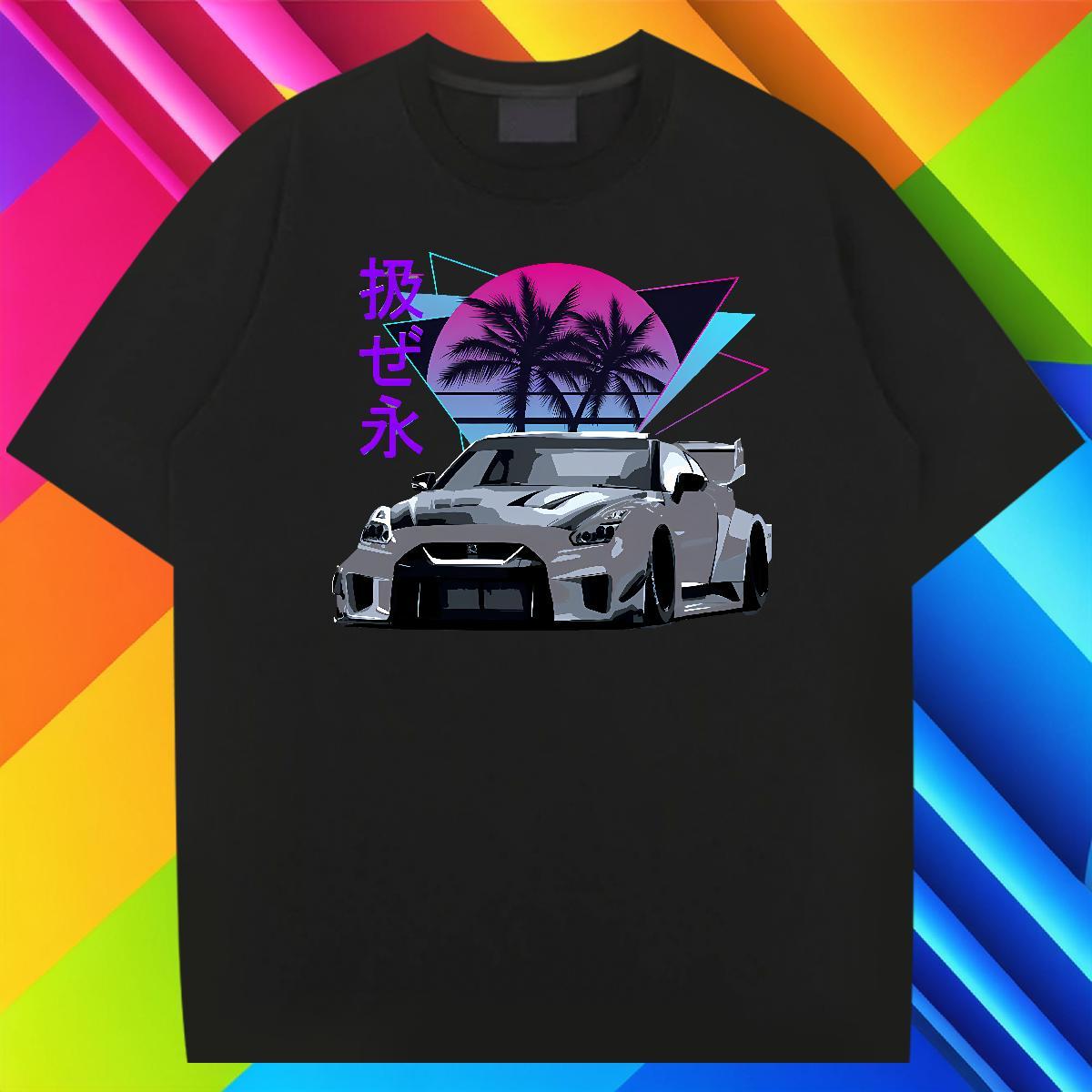 Loose Fit car 230g Cotton Couples T Shirts Sports Casual Pure Cotton T-Shirts Casual New Custom Cartoon Clothings