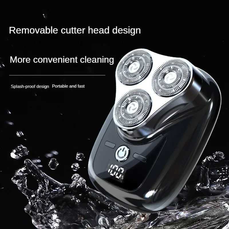 Three blade electric shaver with digital display USB charging male shaver trimmer detachable blade washable mini shaver W240819