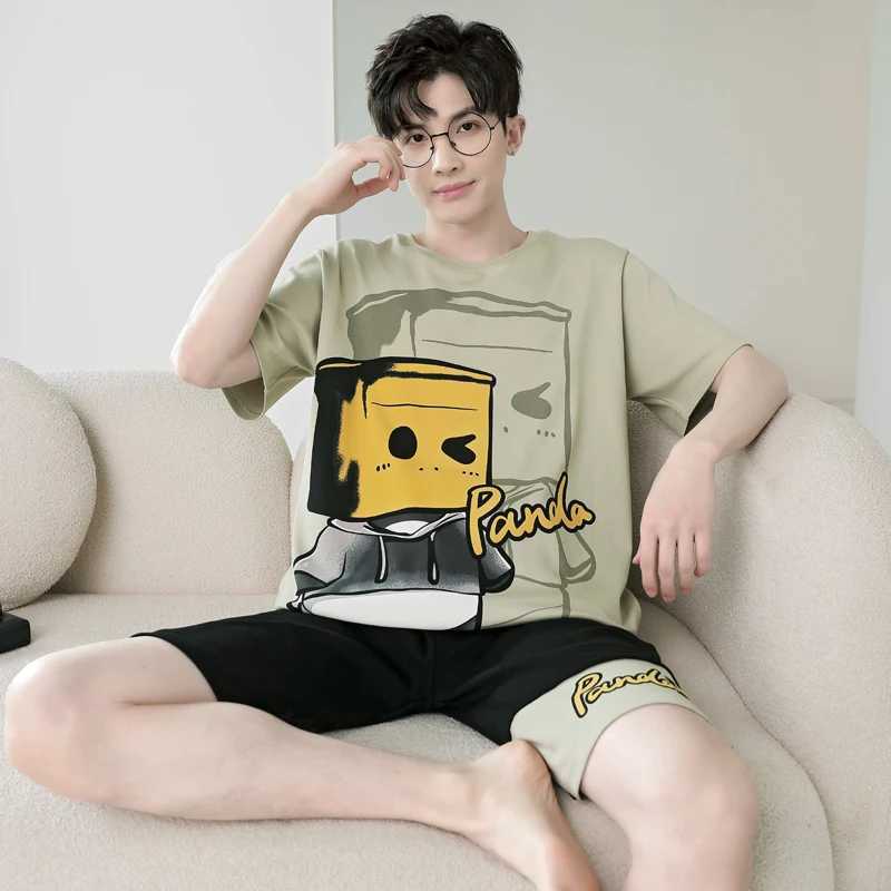 2024 Summer Mens Sleepwear Soft Cotton Home Set Mens Sleepwear Set Pullover Cartoon Boys Mini Casual SleepwearW240719