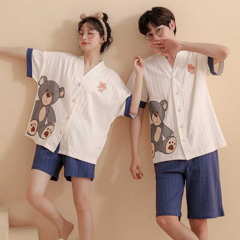 Summer Couple Cotton Pajama Set Womens Short sleeved Pajama Cartoon Home Clothing Korean Couple Home Clothing W241221