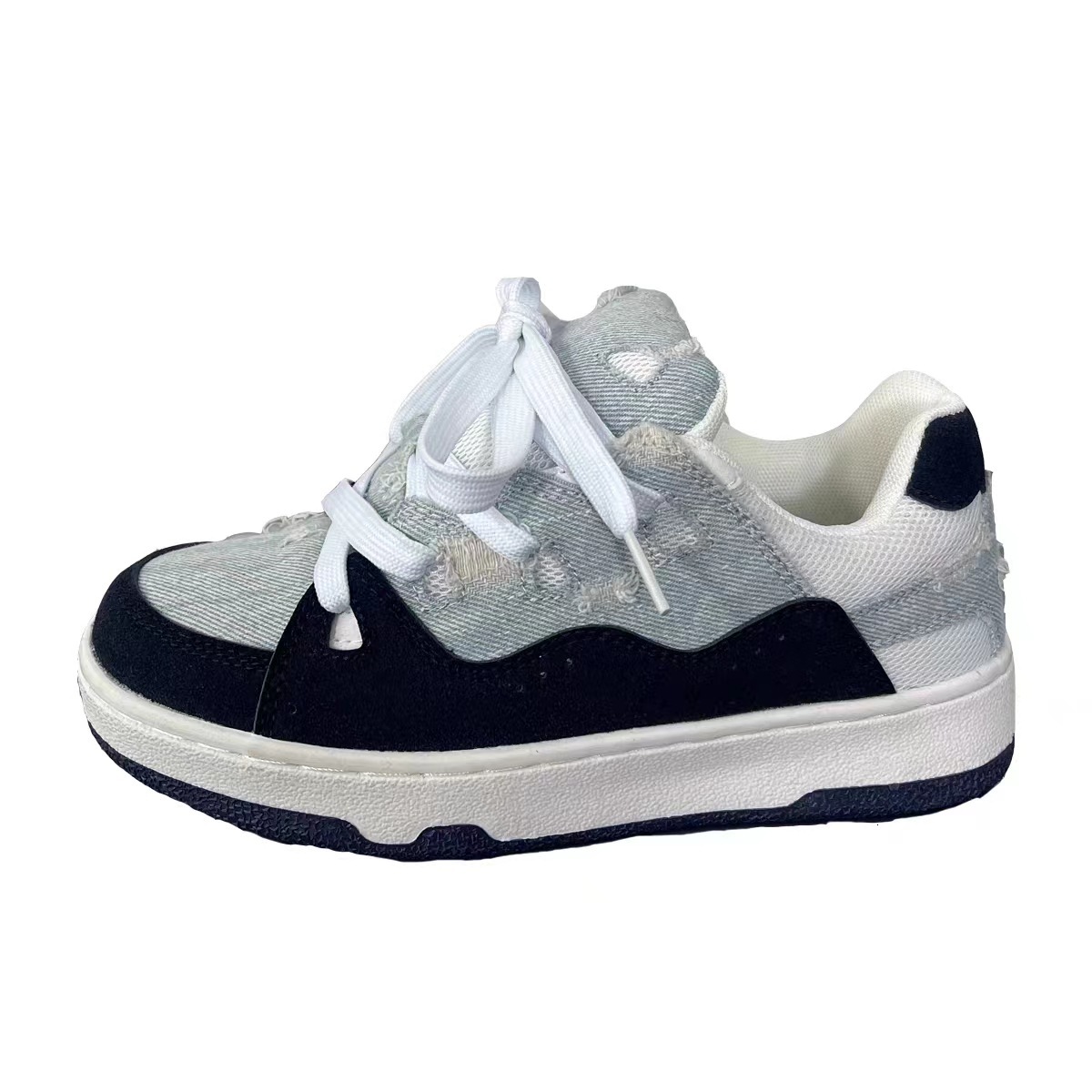 Long Foot China-Chic Men's ins Small Thick Sole Perforated Denim Bread Couple Skateboarding Shoes