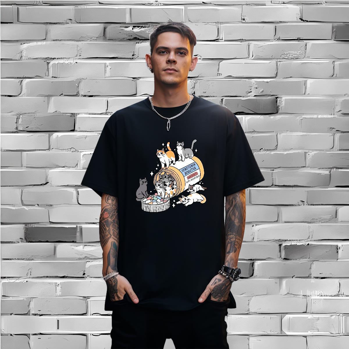 High Quality T-Shirts for Men cats Short Sleeve Soft Home Outdoor Anime 230g 100% Cotton Couples T Shirts Fashion Casual Tees