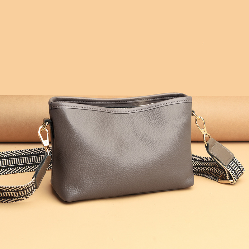 Genuine leather wide strap, crossbody square top layer, cowhide single shoulder soft leather, versatile women's bag, trendy small bag