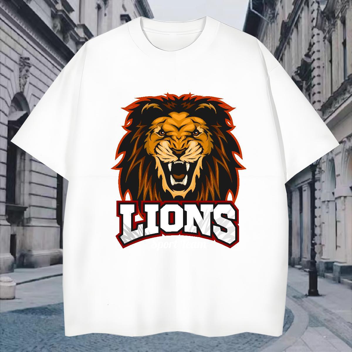 T shirt 230g 100% Cotton lion Summer Casual Crew Neck Breathable Customized Print Mens Tshirts Fashion New Free Shipping Wear