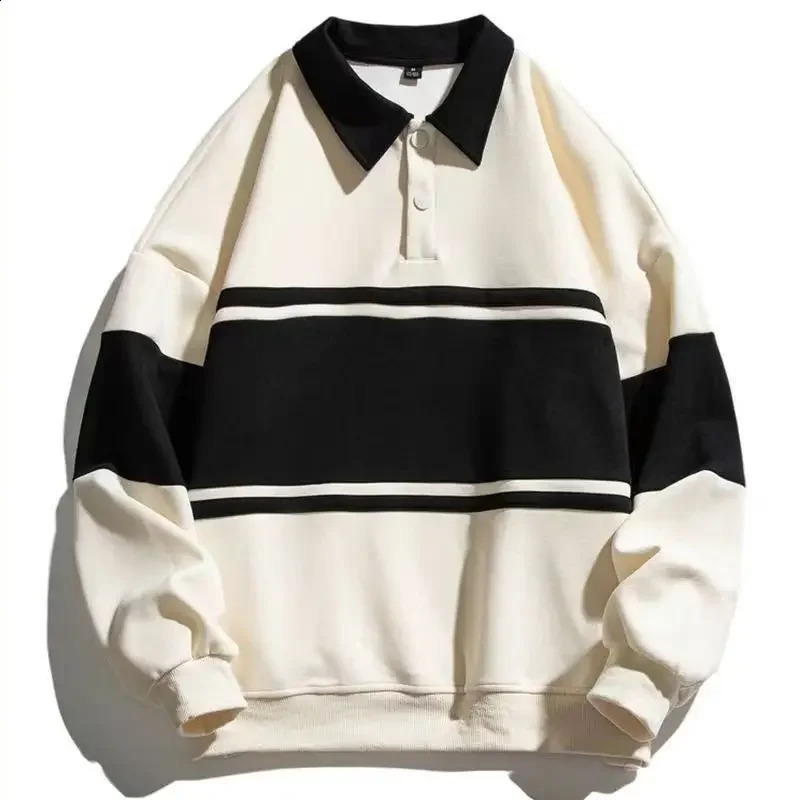 Stripe Polo Sweat Shirt T Man Oversize Top Big Size Sweatshirts Baggy Harajuku Fashion High Quality Japan Quotes Mens Clothing 240819