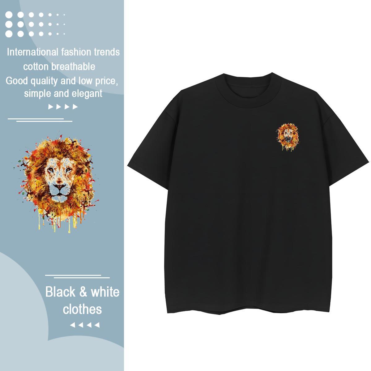 2024 Men Clothes T-Shirt lion Summer Casual 230g 100% Cotton Polos Breathable Short Sleeve Cool T Shirts Men Customized