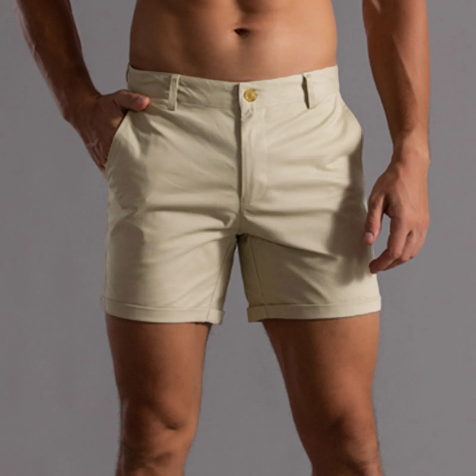 Mens summer solid color pants with pocket drawstring loose casual sports running straight shorts beach 2inch 240819