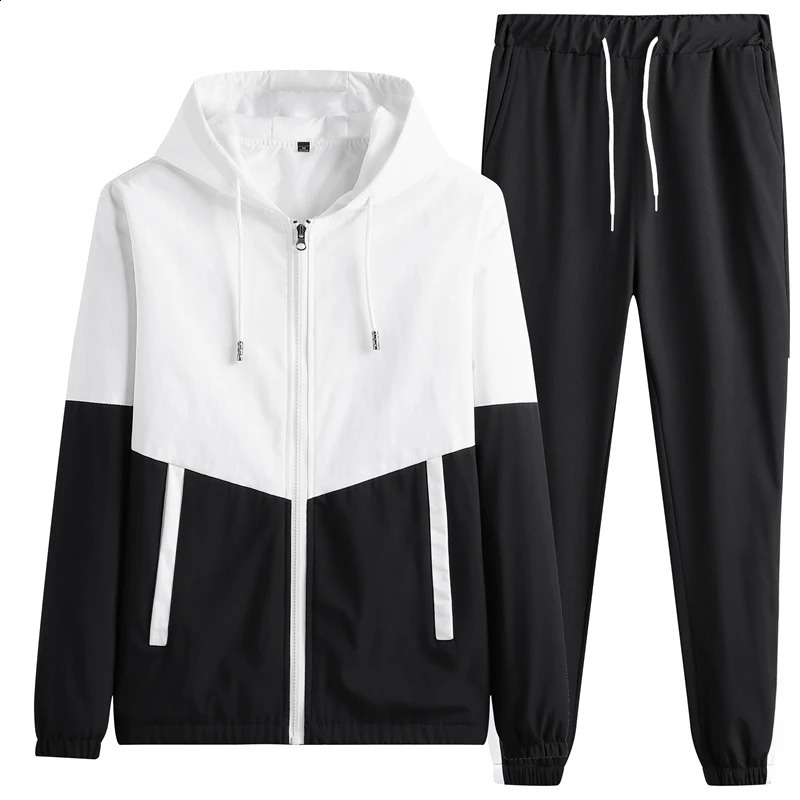 Spring Men Casual Mens Hooded Tracksuit Sportswear JacketsPants 2 Piece Sets Hip Hop Running Sports Suit 5XL 240819