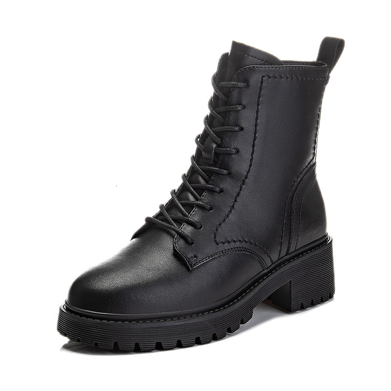 Ddmysports Genuine Leather Thick Soled Martin For Autumn And Winter New Mid Length British Style Slim Short Boots With Plush Women S Shoes OUTDOOR