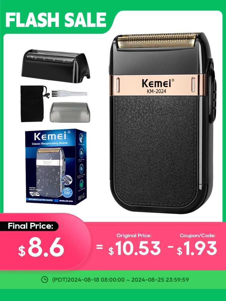 Kemei Mens Electric Shaver Waterproof Double Blade Reciprocating Cordless Shaver USB Charging Shaver W240819