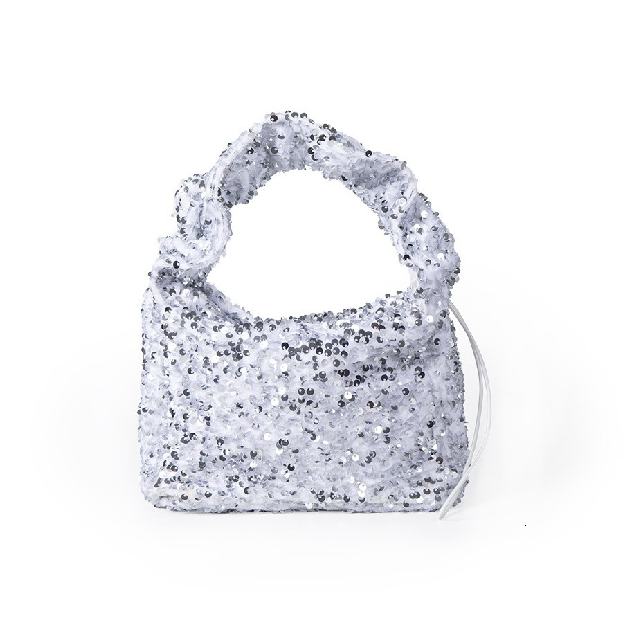 2025S Fashion Designer 2024 Spring summer New Full Sky Star Sequin Pleated Handbag With Drawstring Shoulder High End Small Square Bag