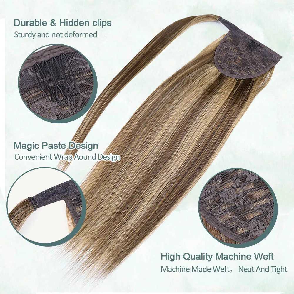 Straight ponytail extension 100% natural Remy human hair wrapped around invisible magic cream ponytail extension for womens hair W240817