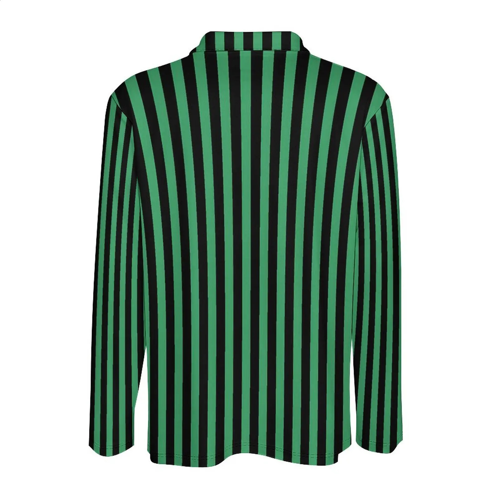 Candy Striped Casual T-Shirts Mens Green and Black Long Sleeve Polo Shirts Turn-Down Collar Vintage Daily Printed Shirt 4XL 5XL 240820