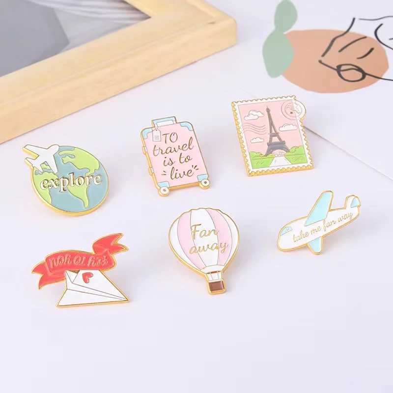 Customized Sweet Travel Enamel Pin Airplane Postcard Hot Air Balloon Suitcase Brooch Collar Badge Backpack Jewelry Gift for Friends W240815