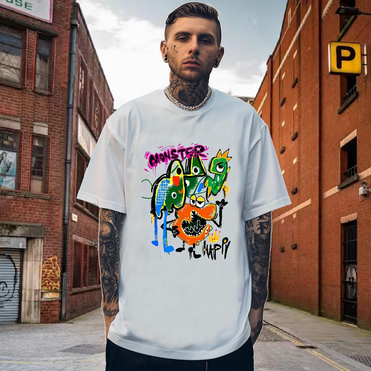 Man T Shirts 100% Cotton 230g cartoon Daily Wear Round Neck Short Sleeve Oversized 4XL Tshirts Fashion New Unisex Clothes