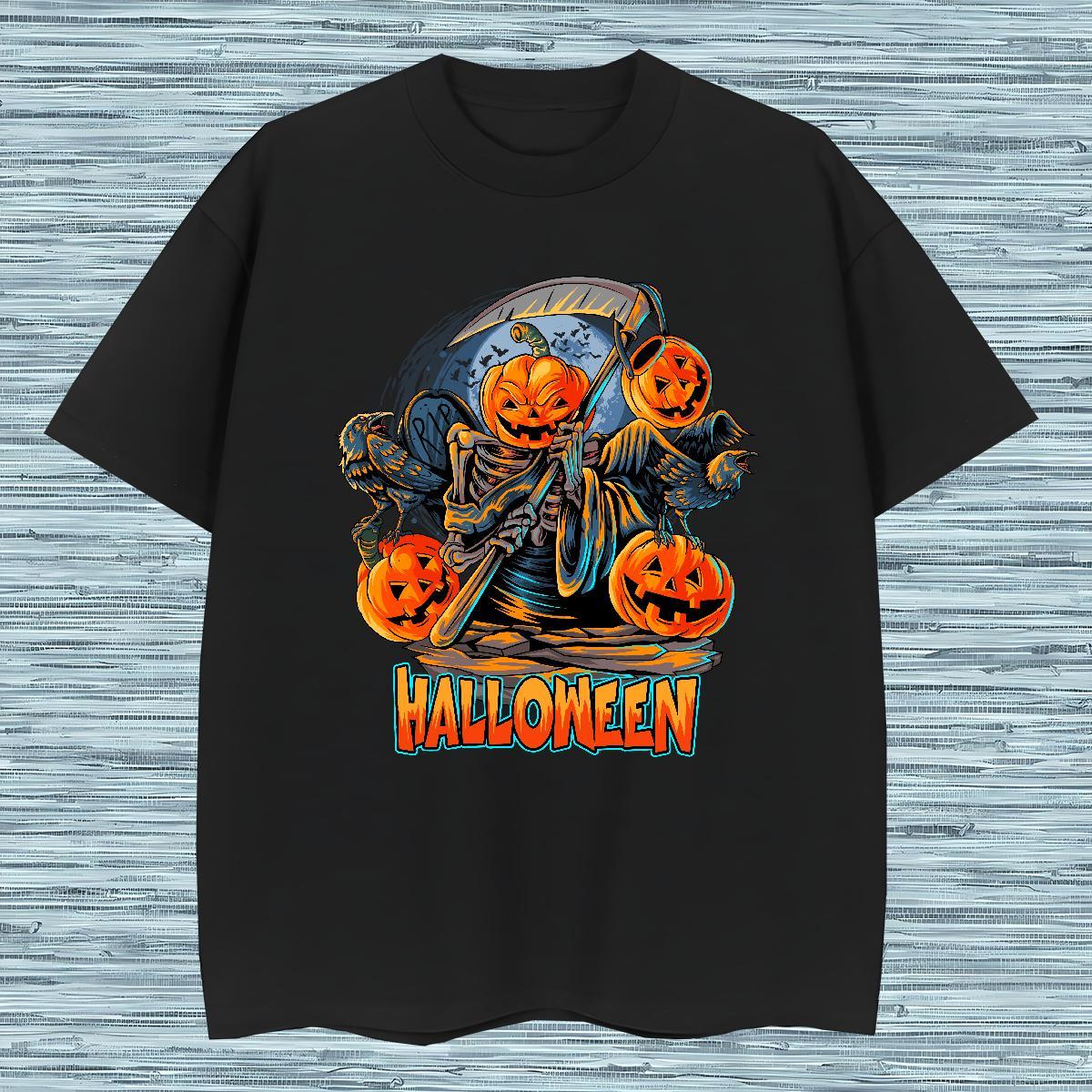 Unisex T shirt pumpkin Breathable Crew Neck Casual Custom Print Plus Size 230g 100% Cotton Men Clothes T-Shirt Fashion New Wear