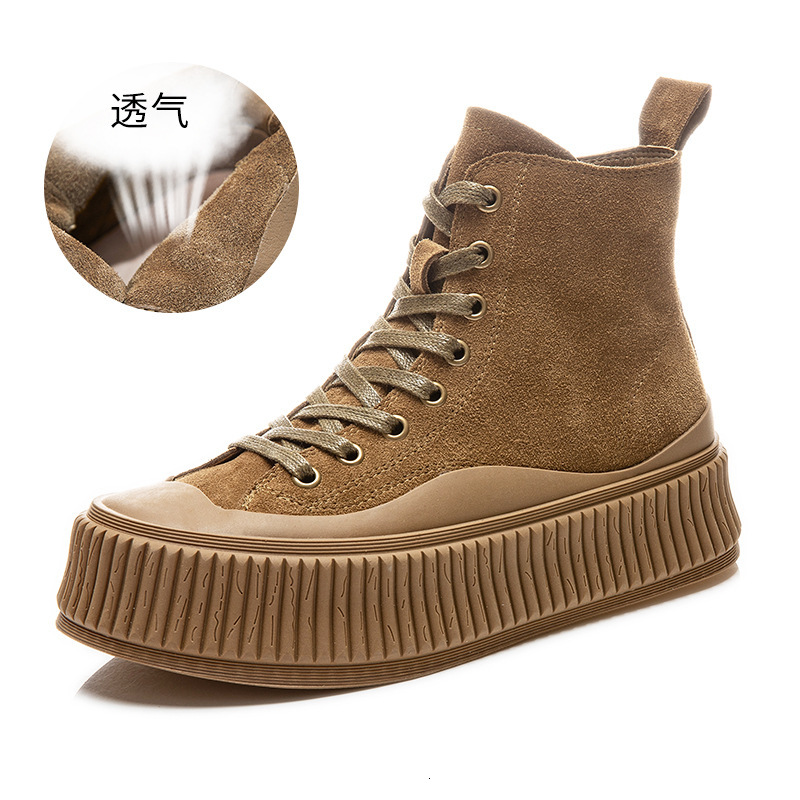 Ddmysports Igh Top White Autumn New Biscuit Shoes Thick Sole Single For Women In Casual Leather OUTDOOR