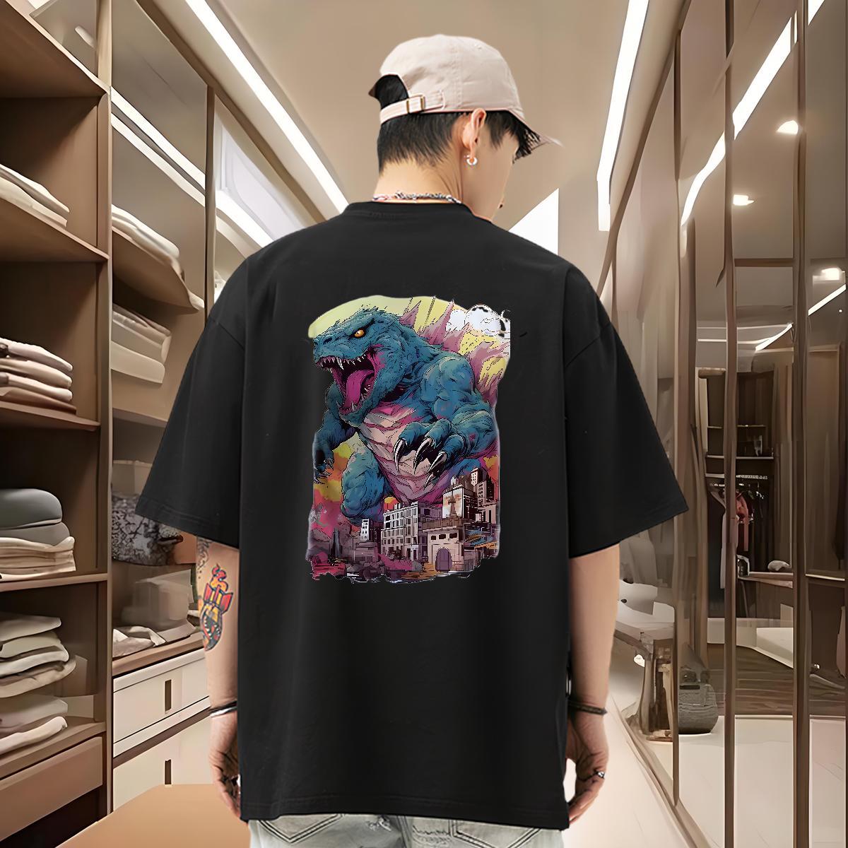 Classic Casual Mens Tshirts dinosaur Street 230g 100% Cotton Tee Shirt Breathable Crew Neck Cool Design Mens T Shirts Customized