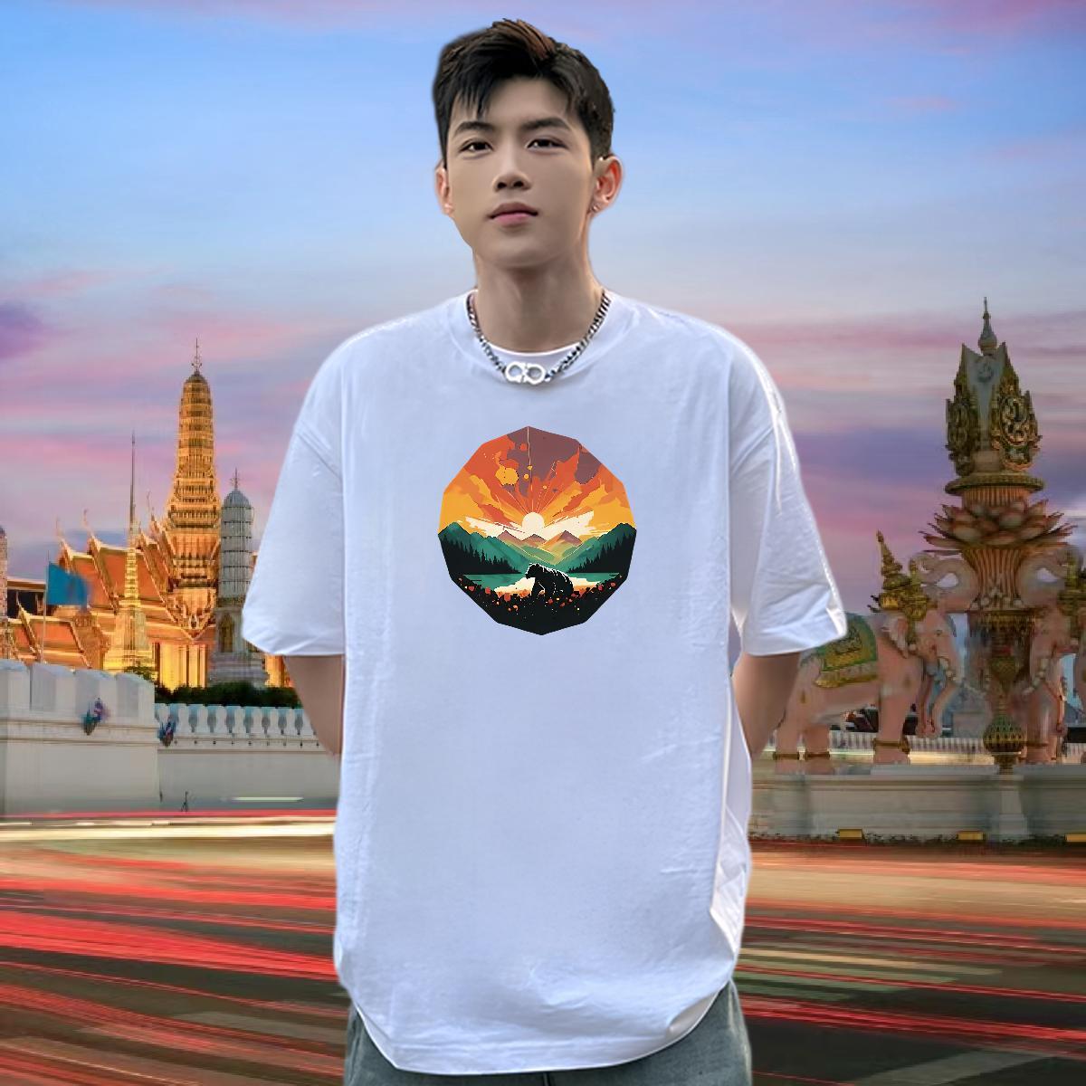 Wholesale Men Tops Tees bear Street wear Hip Hop 230g Pure Cotton Top Tees O Neck Short Sleeves Cool Design T Shirt For Man DIY Anime