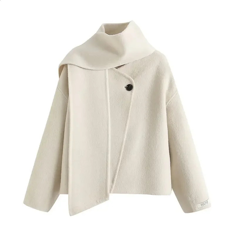 Ee Scarf Short Coat Autumn/Winter Collection Simple Warm Commuting Top Women Elegant Style 240819