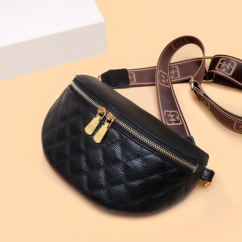 Head layer cowhide broadband crossbody new trendy Lingge soft chest for women versatile leather shoulder bag