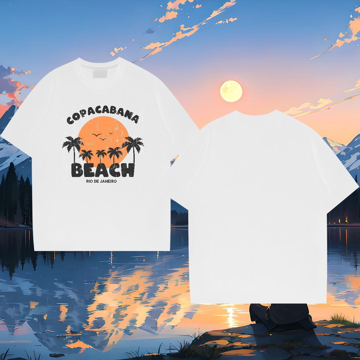 Designer beach 230g Pure Cotton Men Tshirts Home Outdoor Crew Neck Breathable T-Shirts for Men Fashion Casual Black White Top Tees