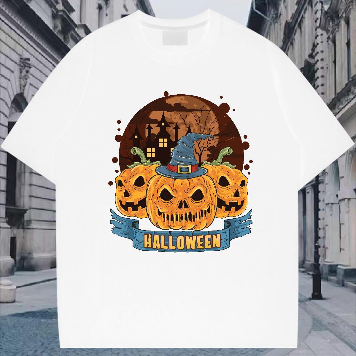 Comfortable T-Shirts pumpkin Crew Neck Breathable Summer Casual Anime Print 100% Cotton 230g Men Tees DIY Customized Tshirts