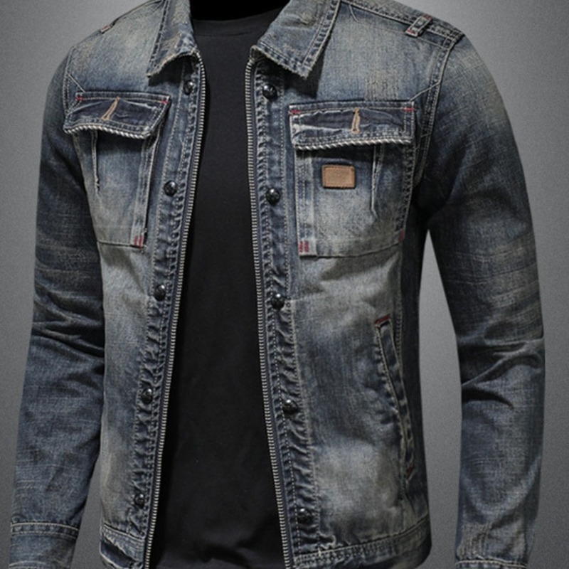 Spring and summer denim jacket mens boutique zipper fashion lapel clothing casual ultrathin 240819