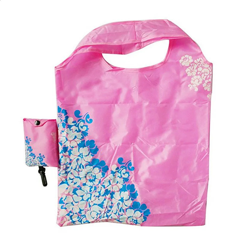 3860cm Fashion Printing Flowers Foldable Reusable Shopping Bags EcoTote Handbags Convenient Largecapacity Storage 240819