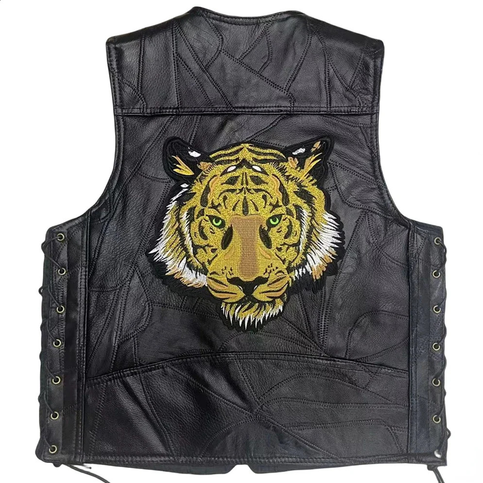 Motorcycle Riding Leather Vest Embroidery Moto Sleeveless Jacket Waistcoat Street Fashion Biker Vests Punk Veste for Man