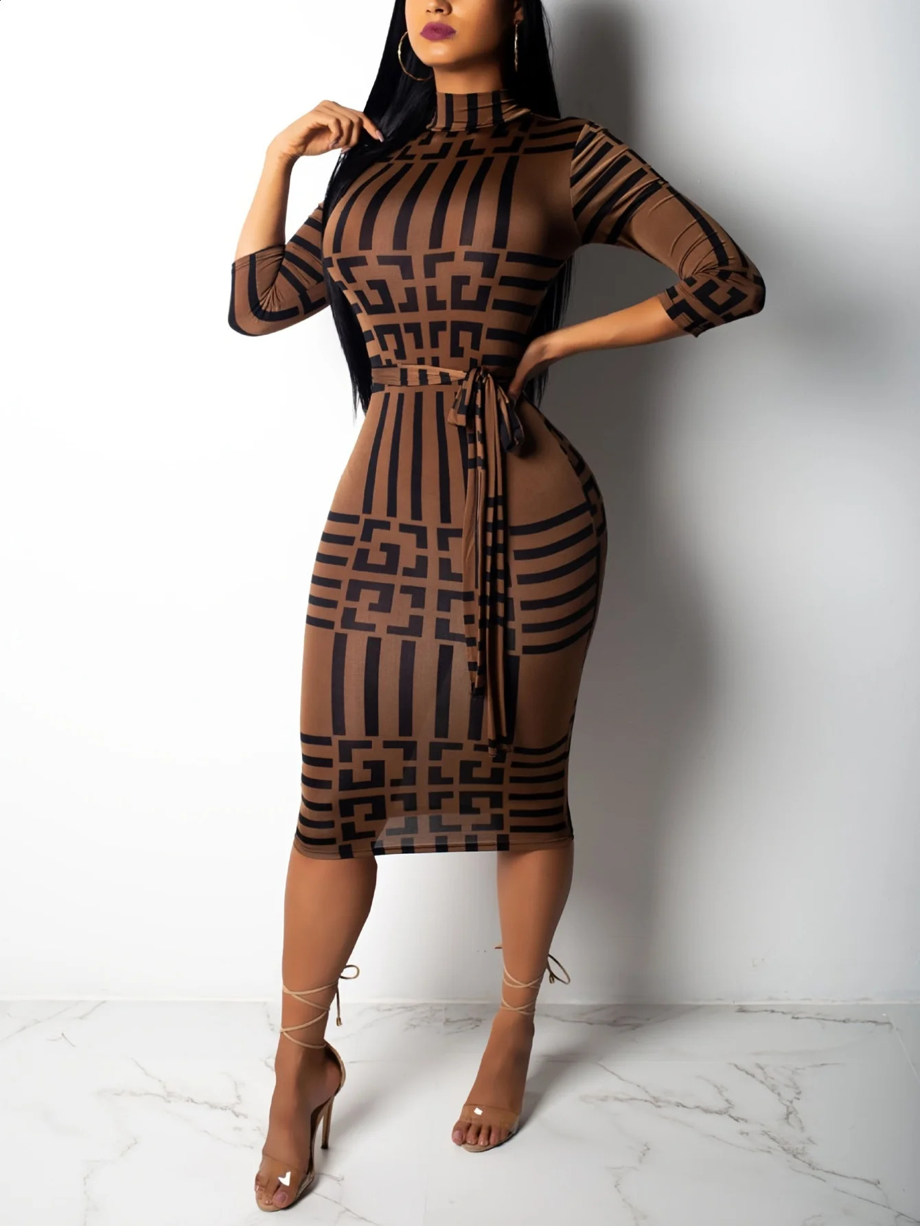 Fashion Women Spring Fall Elegant Dress Long Sleeve Sexy Mini Bandage Dresses Letter Print Midi Dress 240819