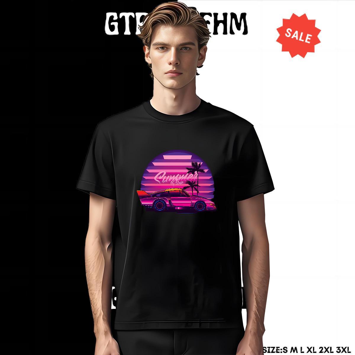 Popular Mens Tshirts Casual 230g Cotton Asian Size Breathable Crew Neck car T Shirt For Man Casual New Clothings