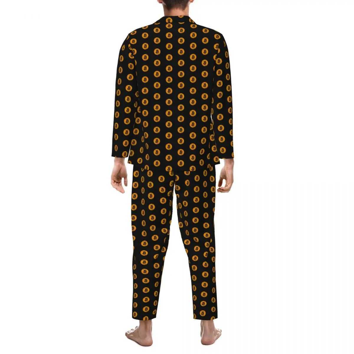 Bitcoin printed pajamas autumn digital currency aesthetics oversized pajamas set mens long sleeved cute room printed pajamasW240719