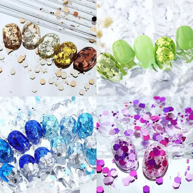 50g/bag Metallic Color Bulk Mixed Hexagon Nail Glitter Shiny Sequin Chunky Glitter DIY Manicure Decoration for Nail Art SuppliesXJ240815
