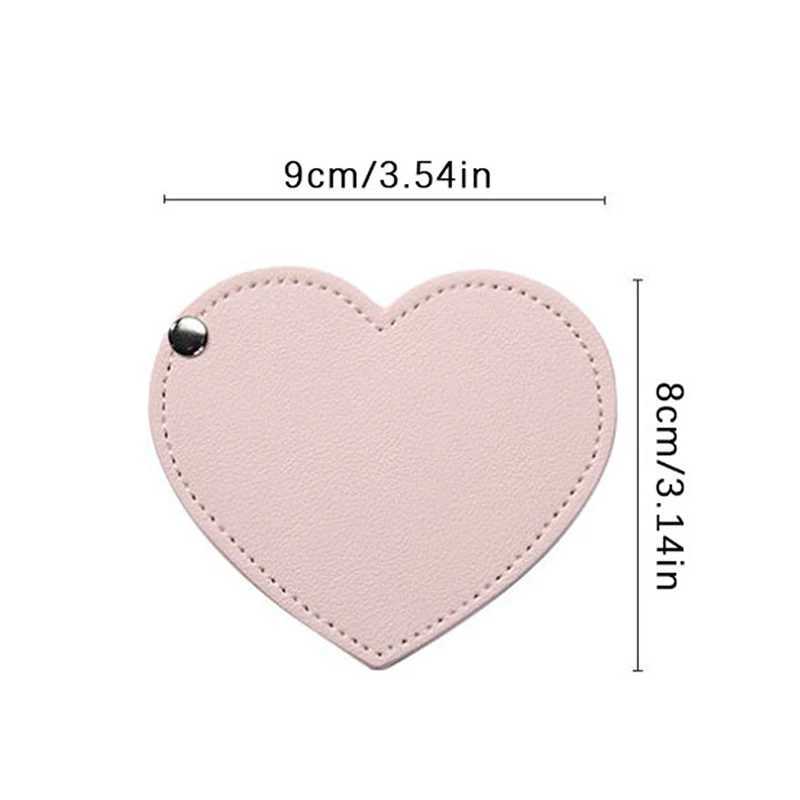 Heart Makeup Mirror Portable PU Cosmetic Mirror Folding Pocket Compact Mirror Travel Accessories Y240819