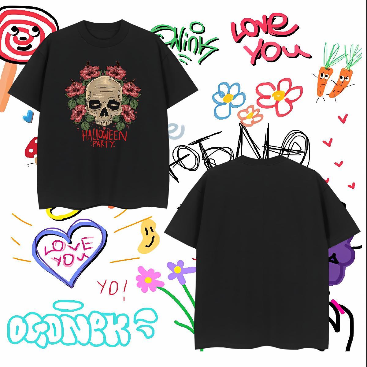 TOP Quality Mens T Shirts flower O-Neck Short Sleeve Daily Outfit Plus Size Cartoon 230g Cotton Men Tees Classic Clothings
