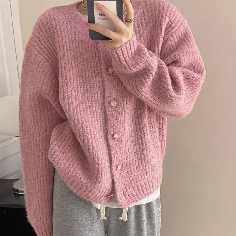 Womens clothing Korean fashion loose sweater jacket autumn casual simple fully matched knitted cardigan 240819