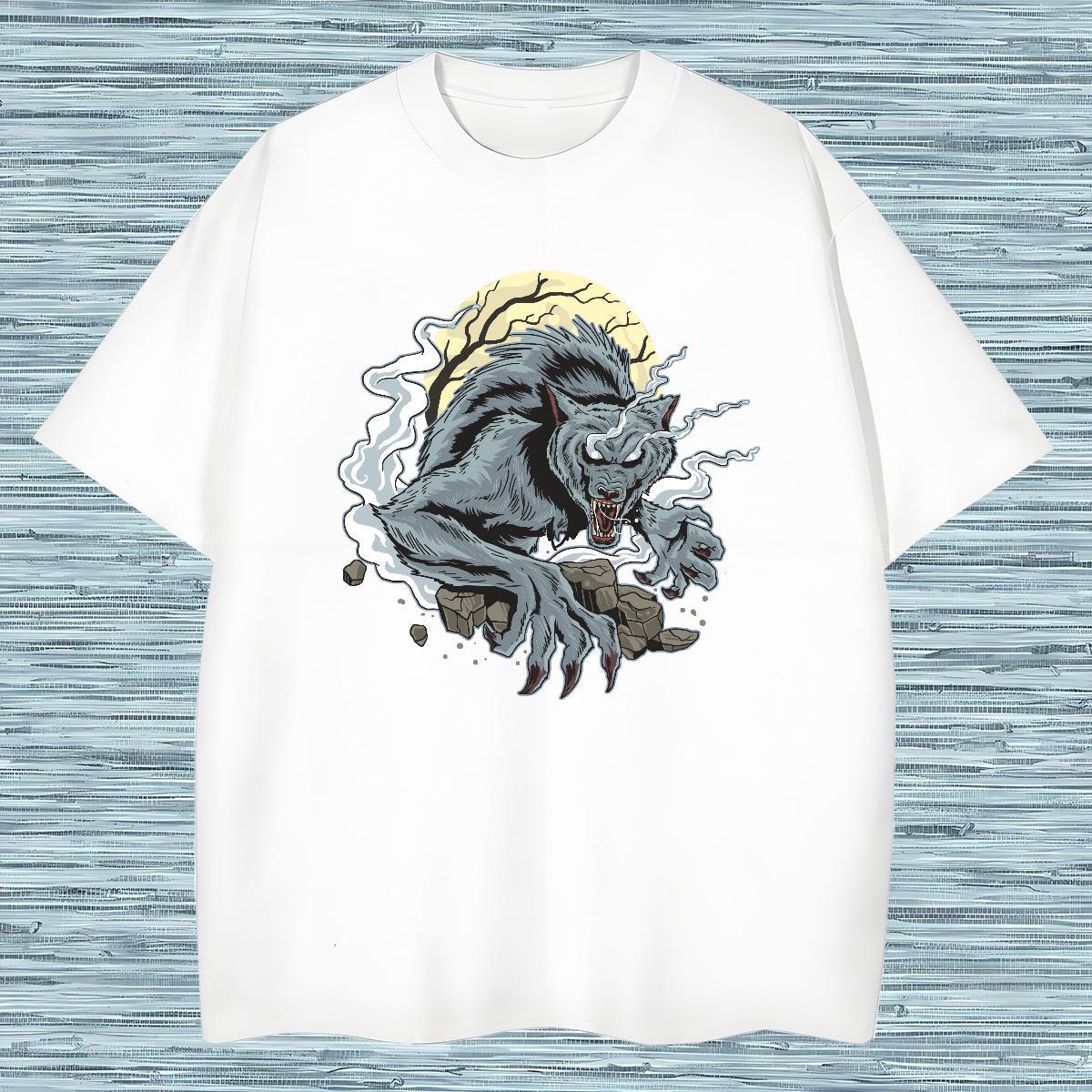 Custom Men Tees moon Home Outdoor 100% Cotton 230g Tshirts Breathable Classic T Shirt For Man Cartoon Print