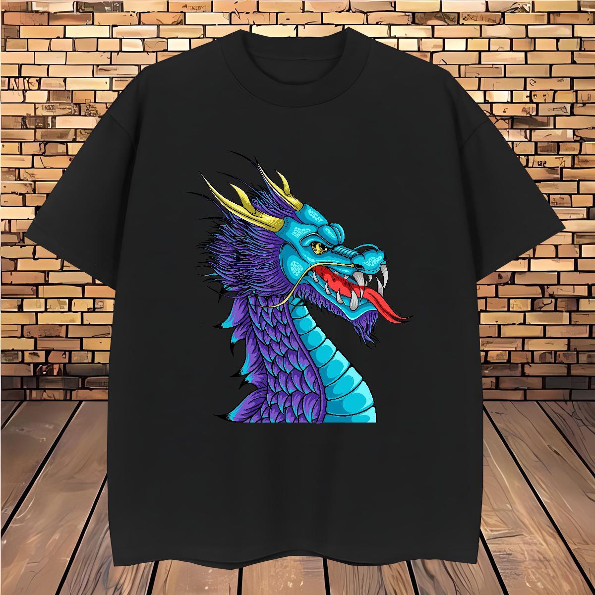 T Shirts Men 100% Cotton 230g dragon Anime Printing Street Short Sleeve O-Neck DIY Men Tops Tees 2024 New Soft Tshirts
