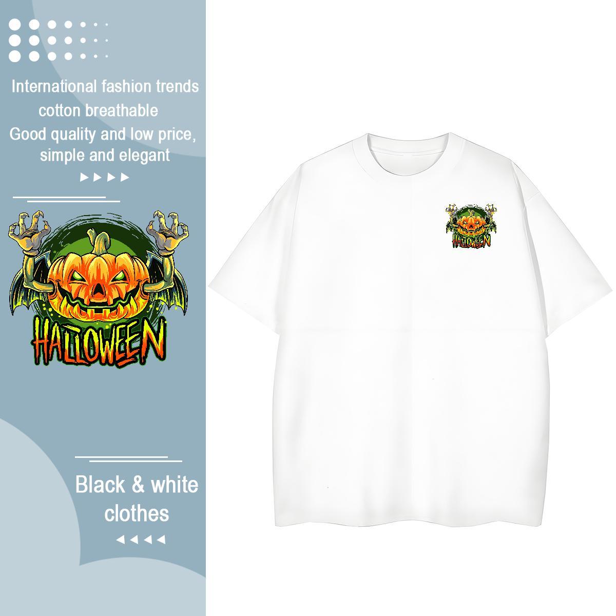 Fashion Casual Tshirt for Man Woman Halloween Hip Hop Street 230g Cotton Tees Shirts Short Sleeve O-Neck Cool Mens T Shirts Asian Size