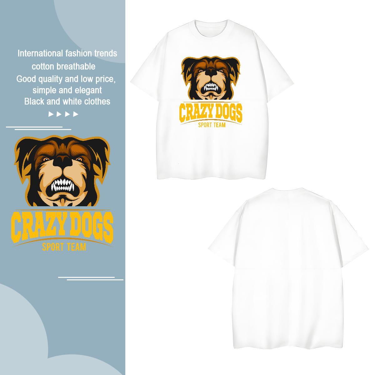 Classic Man T Shirts crazy dog Breathable Crew Neck Casual Daily Wear Cartoon Printing L-4XL 230g Cotton Tshirts 2024 DIY Clothings