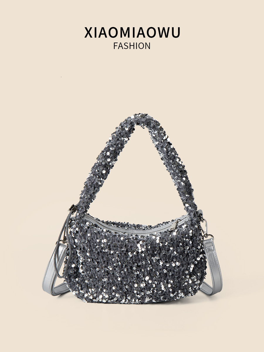 Fashion colored sequin crossbody bag for women in summer, blingbling shoulder bag, niche personality drawstring handbag