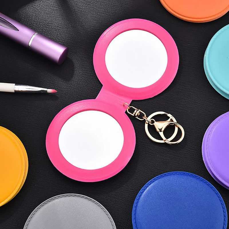 1Pcs Makeup Mirror Pu Small Round Keychain Double-Sided Folding Mirror Furry Ball Mirror Pendant Gifts Travel Accessories Y240819