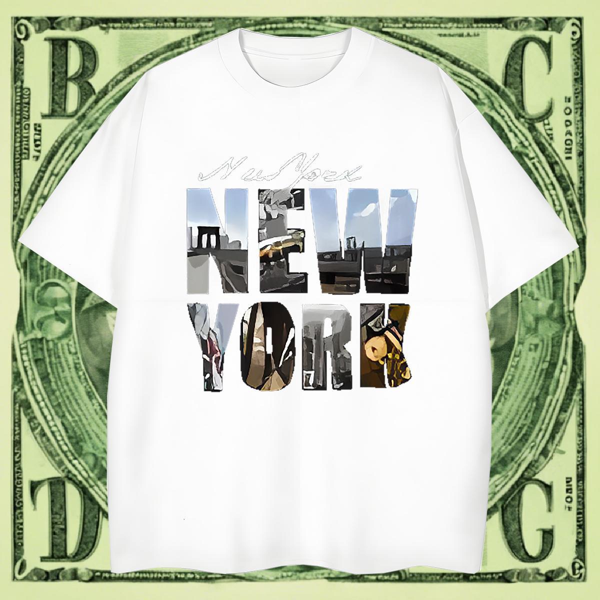 Loose Fit Men Tshirts Casual 230g Pure Cotton Anime Crew Neck Breathable New York T Shirt For Man Free Shipping Tops