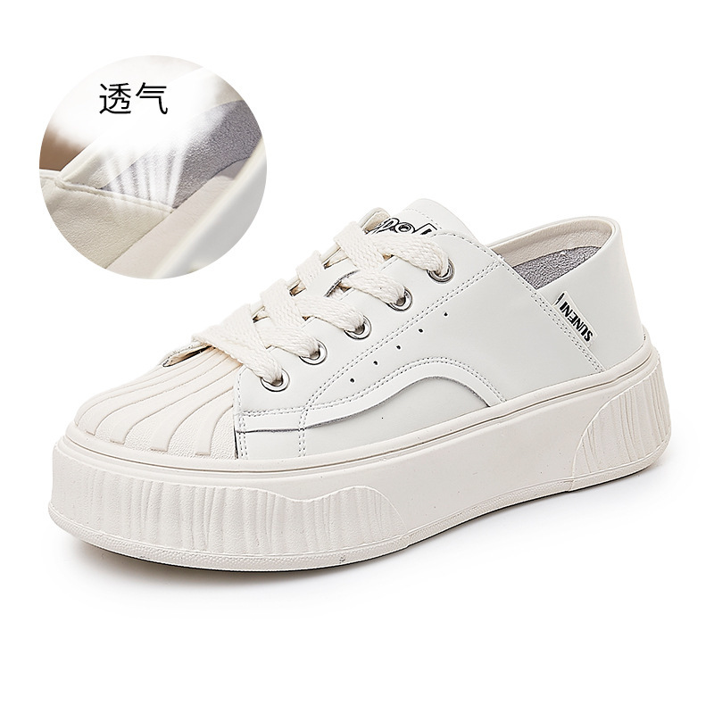 Ddmysports Shell Head Genuine Leather Small White Spring New Flat Bottomed Sports And Leisure For Women In Fashion Two Wearing S Shoes Trend OUTDOOR
